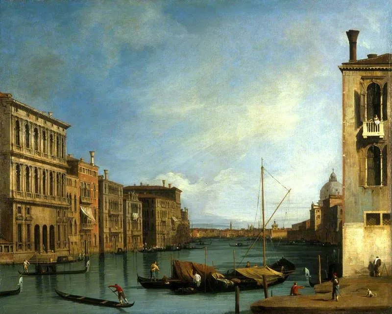 The Grand Canal from the Campo San Vio, Venice, by Bernardo Bellotto, oil, 1727