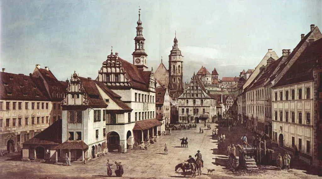 The Marketplace in Pirna, by Bernardo Bellotto, oil, 1753