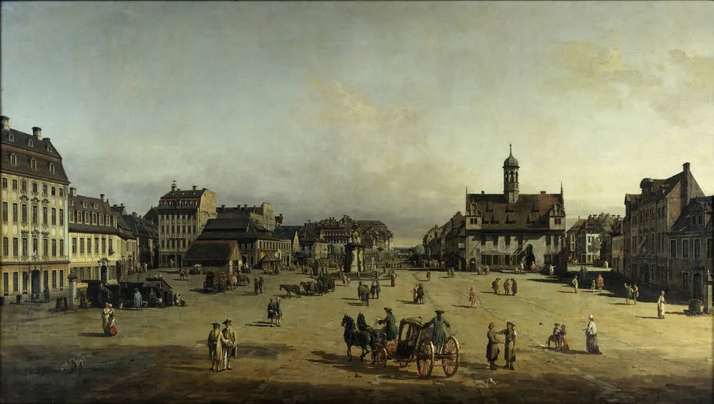 The New Market in Dresden, by Bernardo Bellotto, oil, 1750