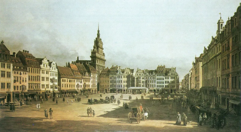 The Old Market in Dresden from Schlossgasse, by Bernardo Bellotto, oil, 1750