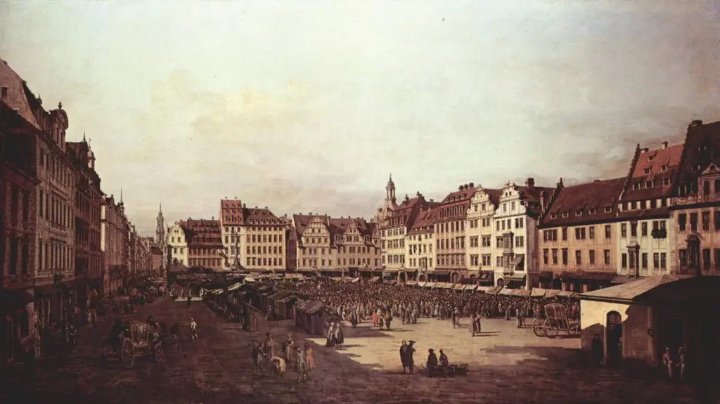 The Old Market in Dresden from Seegasse, by Bernardo Bellotto
