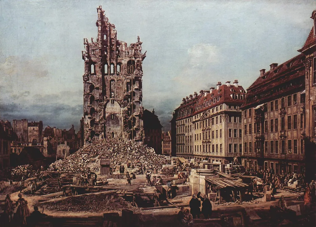 The Ruins of the old Kreuzkirche, Dresden, by Bernardo Bellotto, oil, 1765