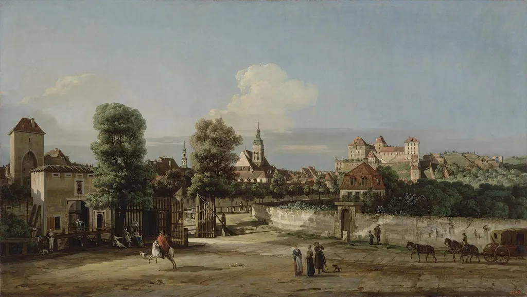 View of Pirna from the West, from the Corner of Wide Street, by Bernardo Bellotto, oil, 1755