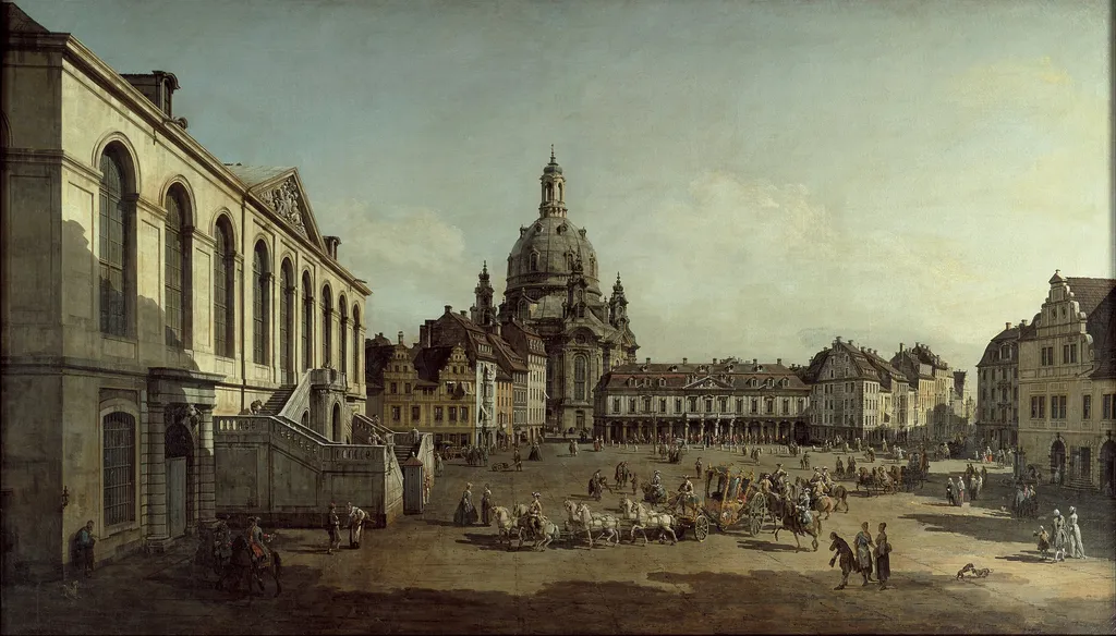 View of the Neumarkt in Dresden from the Jüdenhofe, by Bernardo Bellotto, oil, 1749