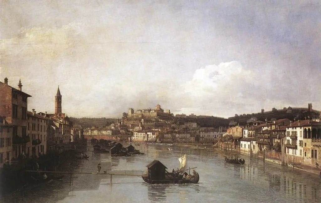 View of Verona and the River Adige from the Ponte Nuovo, by Bernardo Bellotto