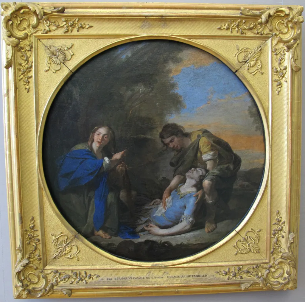 Erminia und der verwundete Tancred, by Bernardo Cavallino, unspecified, 1650