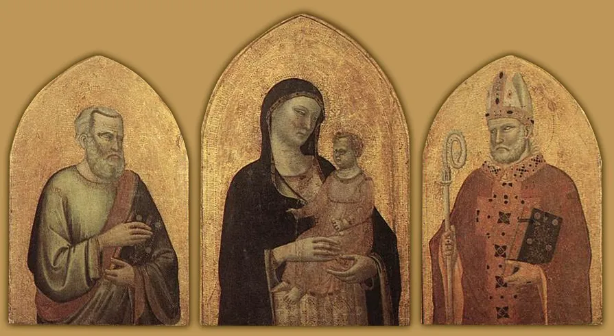 Madonna and Child with Sts Matthew and Nicholas, by Bernardo Daddi, tempera, 1328