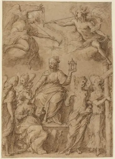 Ecclesia Surrounded by Angels Holding the Instruments of the Passion, by Bernardo Strozzi