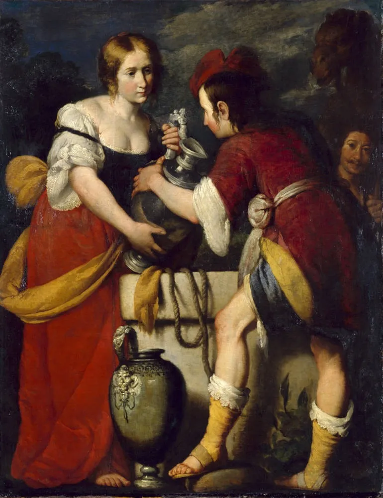 Rebecca and Eliezer at the Well, by Bernardo Strozzi, oil, 1630