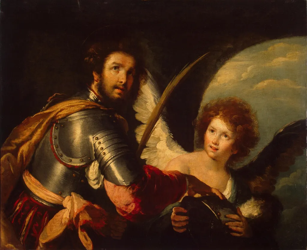 St Secundus and Angel, by Bernardo Strozzi, oil, 1637
