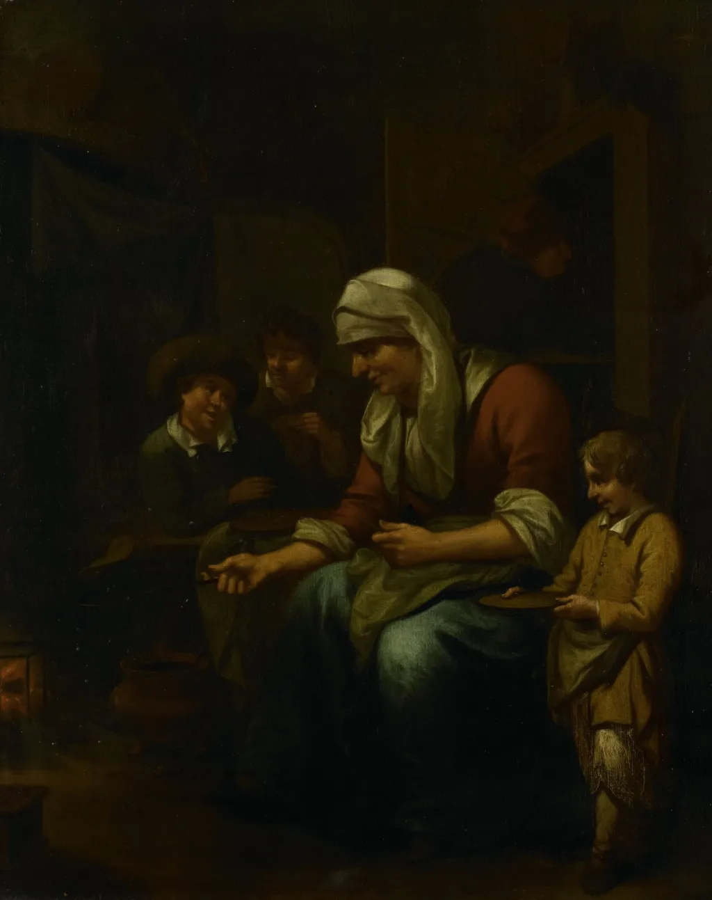 Woman making pancakes, by Bernardus van Schijndel, oil, 1695