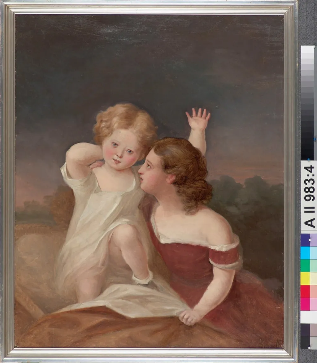 Lapsi ja nuori tyttö, muotokuvaluonnos, by Berndt Abraham Godenhjelm, unspecified