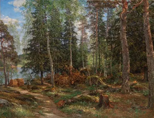 Metsänsisusta, aihe Laajasalosta, Helsingistä, by Berndt Lindholm