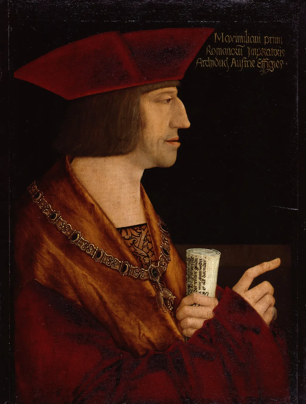Emperor Maximilan I. (1459-1519) with a Scroll, by Bernhard Strigel, oil, 1501