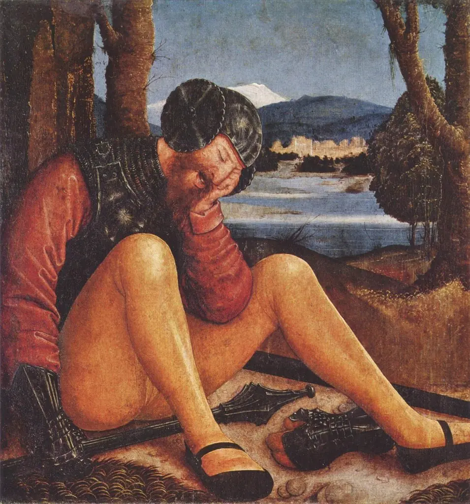 Schlafender Grabwächter mit Streitkolben und Schwert, by Bernhard Strigel