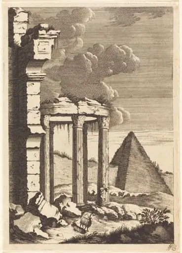 Goats before Ruins and a Pyramid, by Bernhard Zaech
