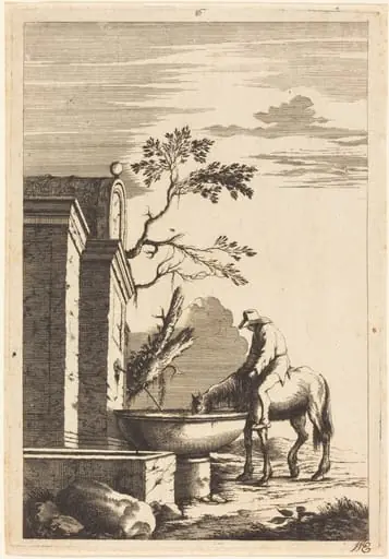 Horse and Rider at a Fountain, by Bernhard Zaech