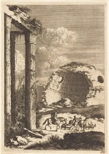 Shepherds Traveling past a Ruined Rotunda, by Bernhard Zaech