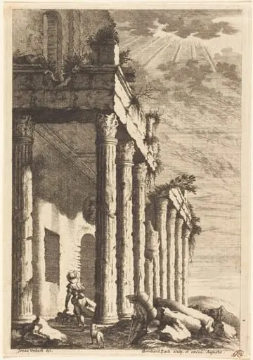 Travelers beside a Ruined Portico, by Bernhard Zaech