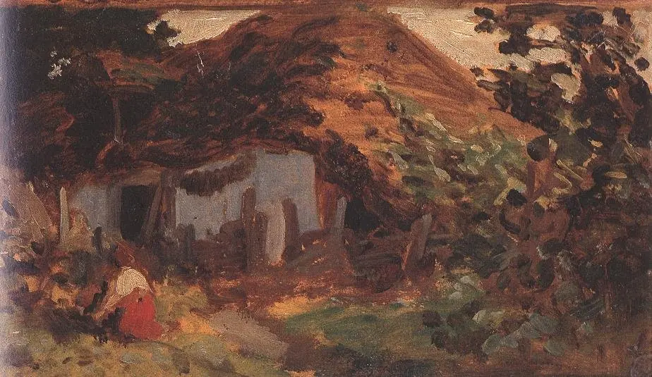 Farm-yard with Girl in Red Skirt, by Bertalan Székely
