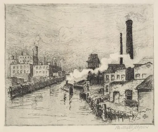 Factories on the Chicago River, by Bertha Evelyn Jaques