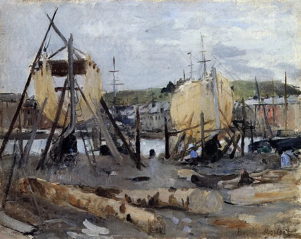 Boats-under-construction, by Berthe Morisot, oil, 1874