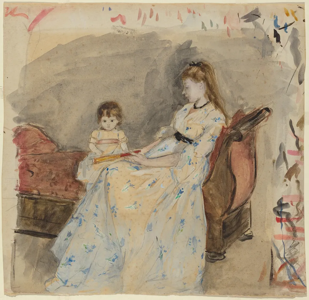 The Artist's Sister, Edma, with Her Daughter, Jeanne, by Berthe Morisot, graphite, 1872