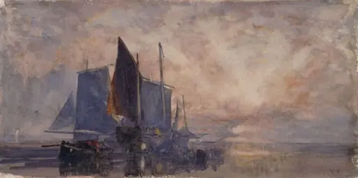 Fishing boats at anchor : Sunset, by Beverly