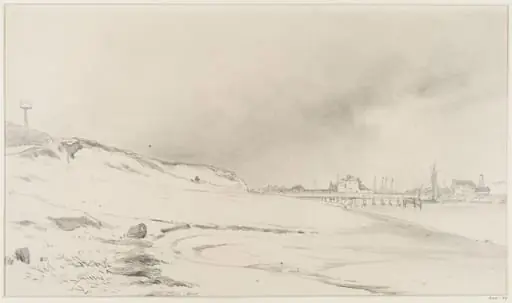 River bank with jetty and buildings, by Beverly