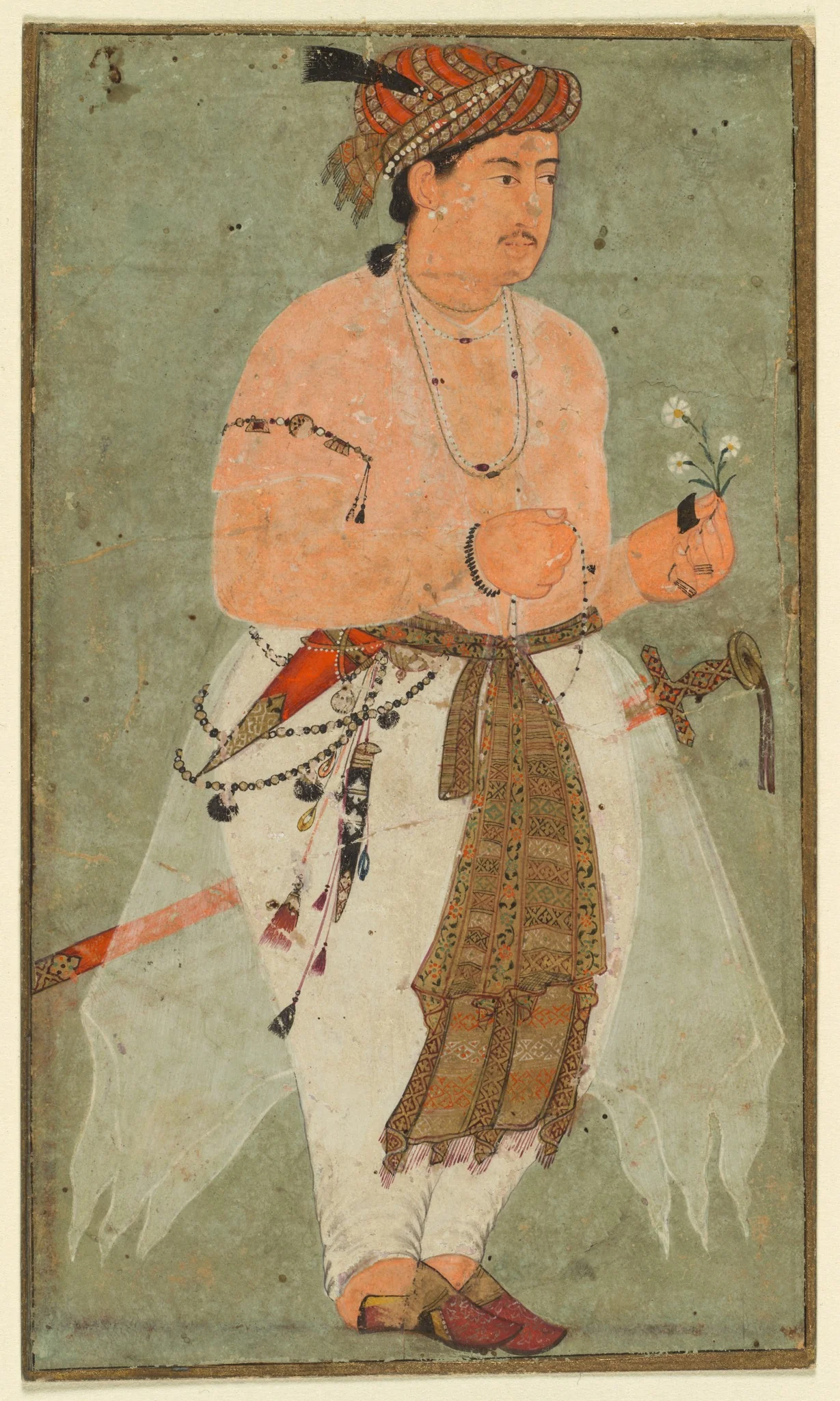 A Mughal Prince, Perhaps Danyal, Holding a Sprig of Flowers, detail