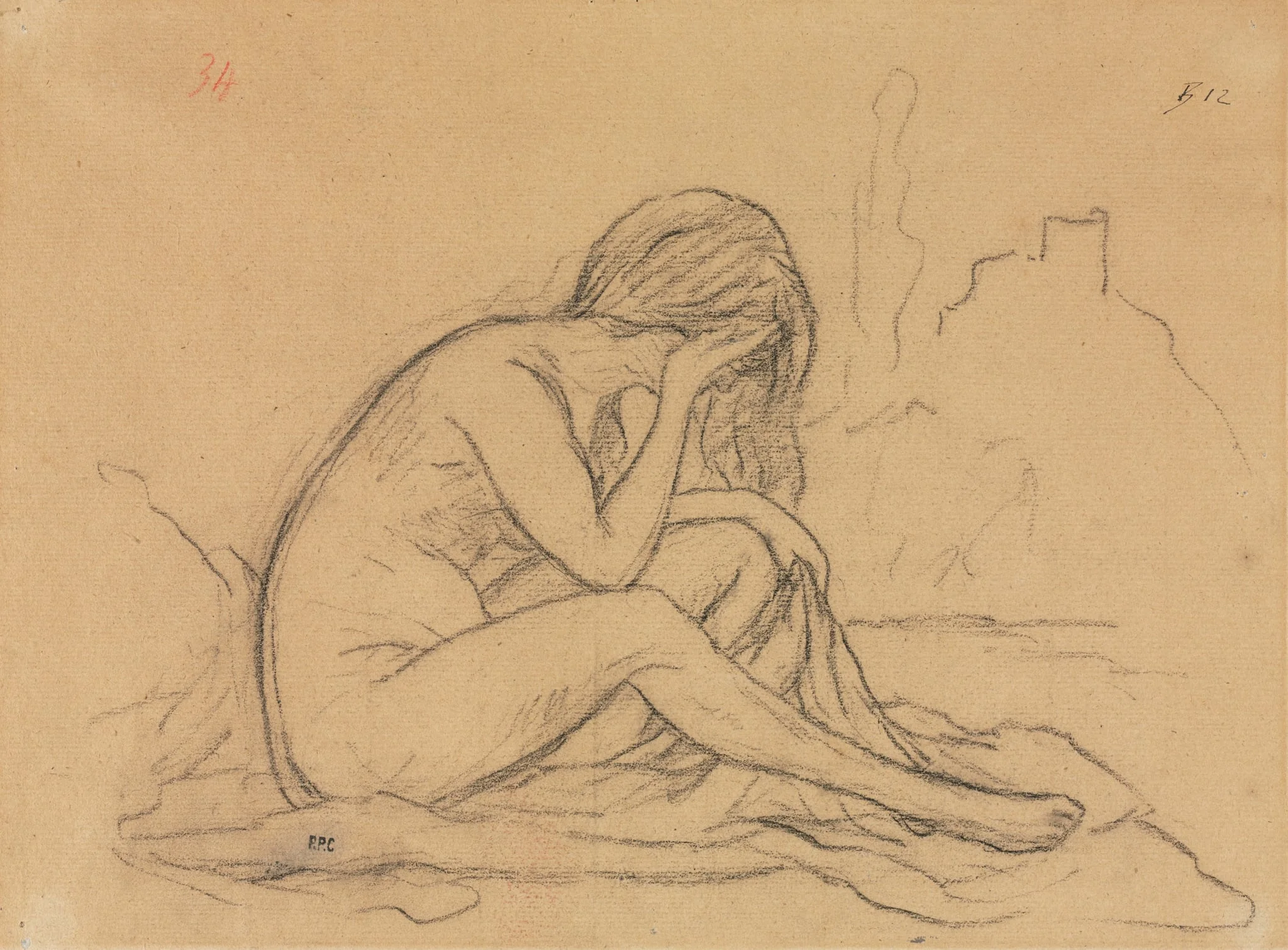 Study of a Female Nude (possibly for an unrealized allegorical painting) (recto), detail