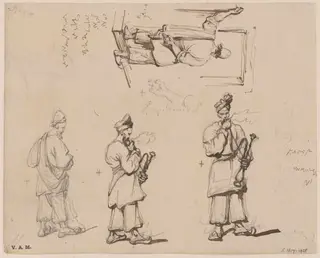 Standing figures, two of them smoking a hookah, by George Chinnery, 7