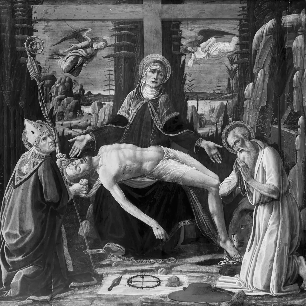 Lamentation of Christ, by Jacopo da Sellaio, paint