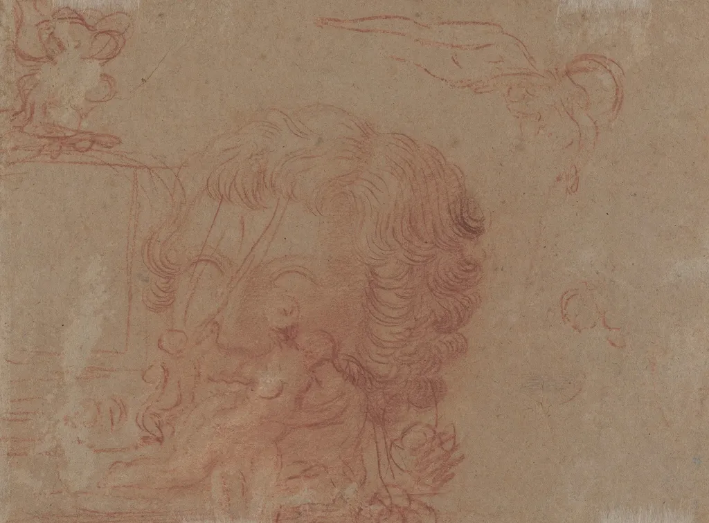Figure Sketches and a Copy After a Sculpted Head [verso], by Jean Antoine Watteau, chalk, 1716