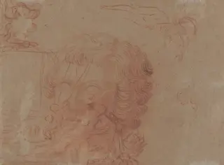 Figure Sketches and a Copy After a Sculpted Head [verso], by Jean Antoine Watteau, chalk, 1716