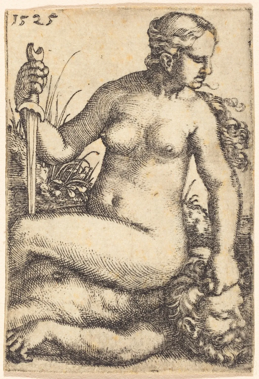 Judith Seated on the Body of Holofernes, by Barthel Beham, ink, 1525
