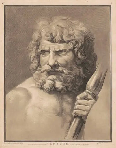 Neptune, by Gilles-Antoine Demarteau, chalk, 1787