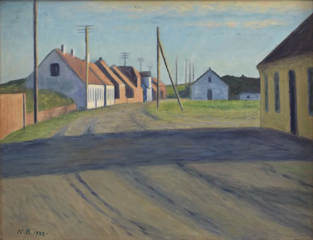 Road in a small town. Strande, by Niels Bjerre, oil, 1938