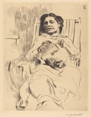 Frau mit Handarbeit (Woman with Needlework), by Lovis Corinth, ink, 1912