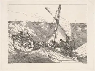Boat in a Storm at Sea, by Robert Blyth, ink, 1803