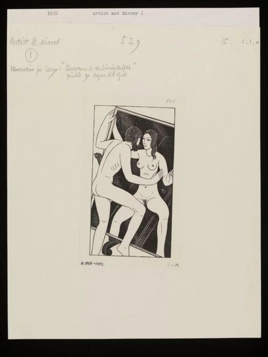 Artist and Mirror I, by Eric Gill, ink, 1932