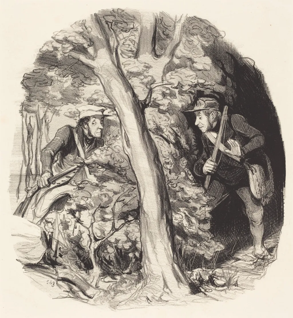 La Rencontre sous bois, by Honoré Daumier, ink, 1844