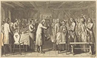 A Welcome Guest, by Daniel Nikolaus Chodowiecki, ink, 1784