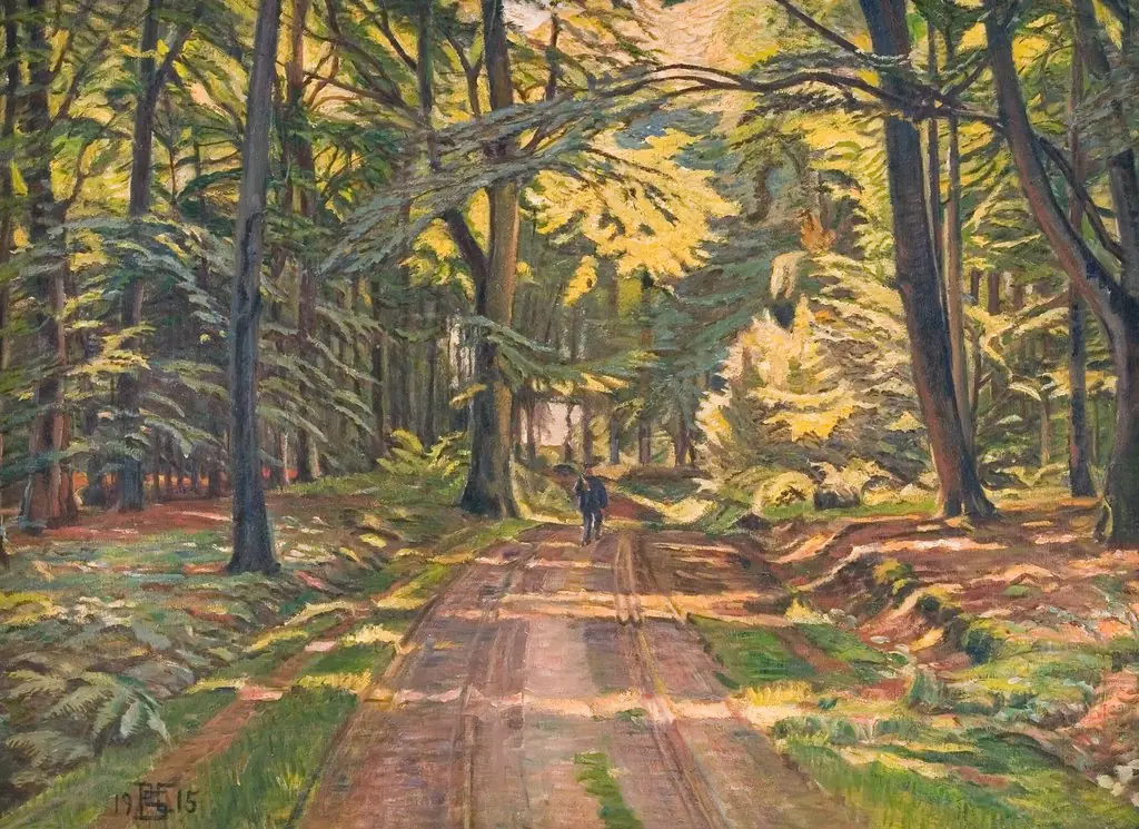 Skovvej ved Dyrnæs, by Poul Simon Christiansen, oil, 1915