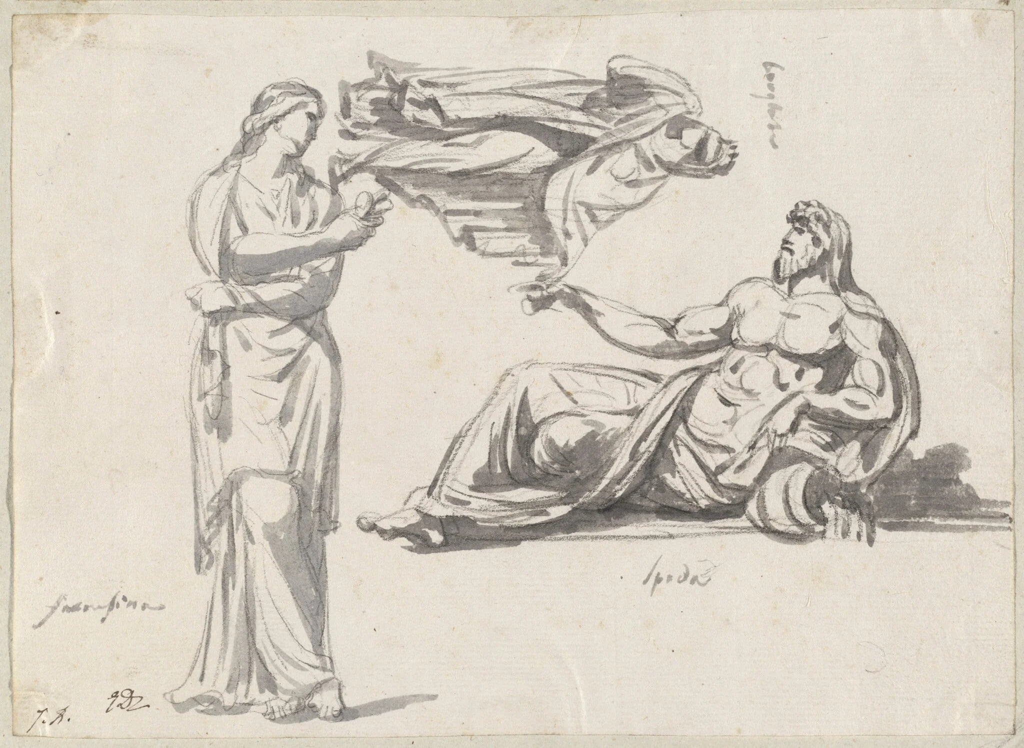 A River God and Two Classical Sculptures, detail