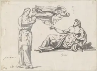 A River God and Two Classical Sculptures, by Jacques-Louis David, graphite, 1778