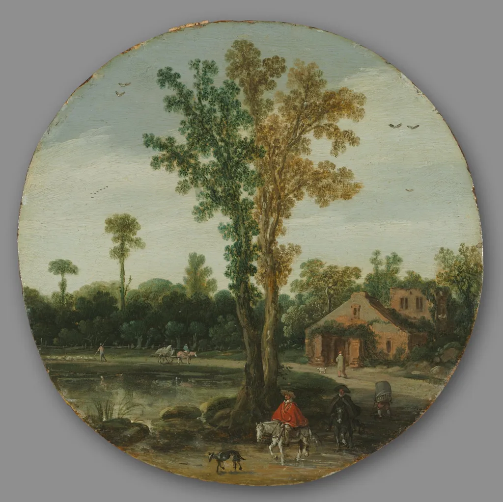 Travelers by a Lake, by Esaias van de Velde, unspecified, 1625
