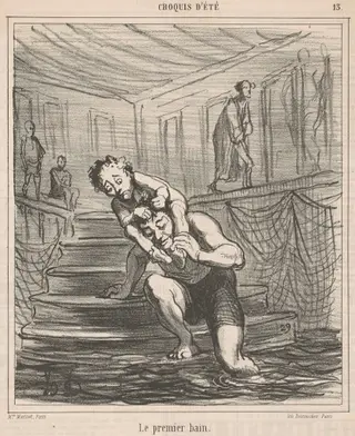 Le premier bain, by Honoré Daumier, ink, 1865