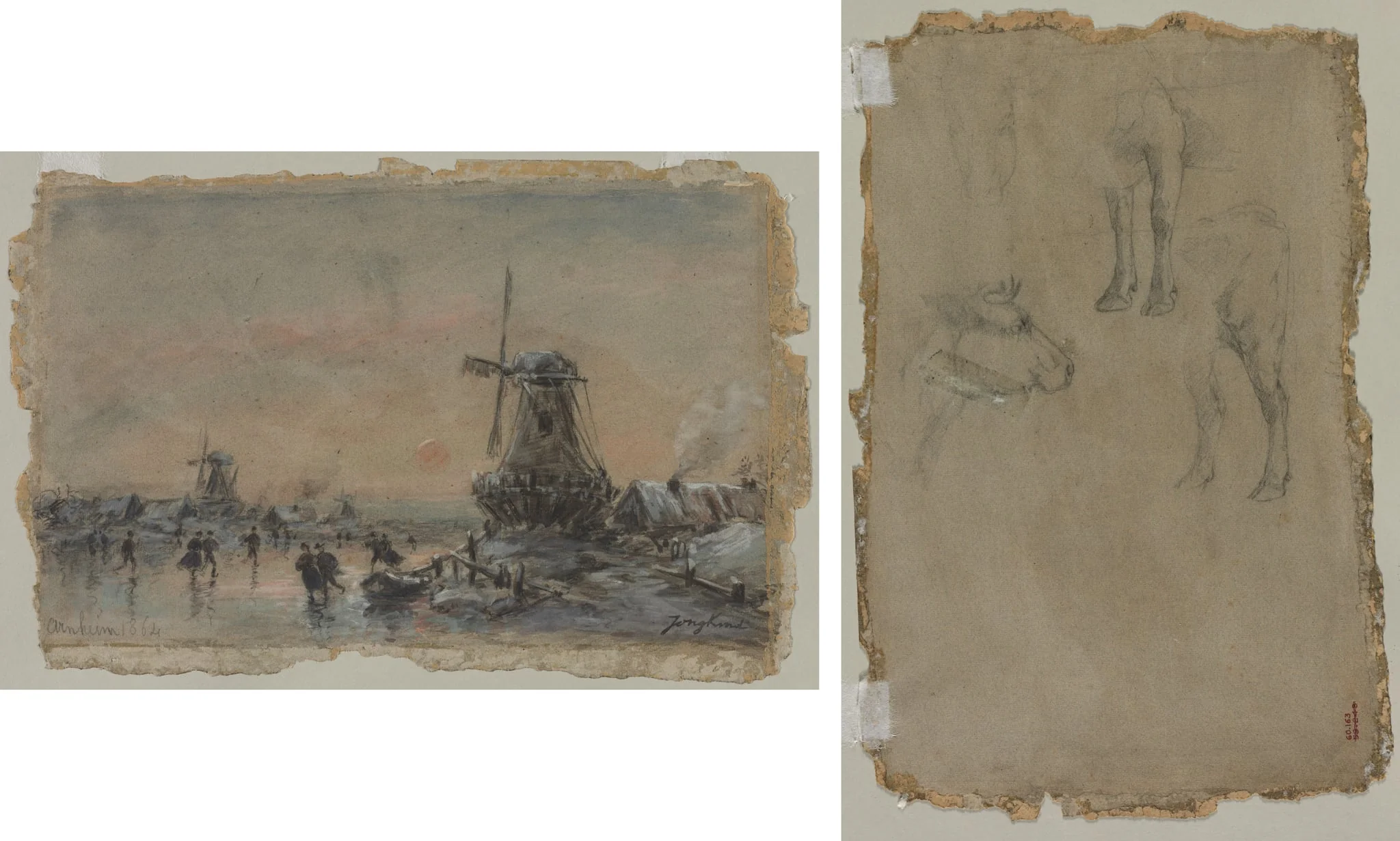 View of Arnheim (recto); Studies of a Bull (verso), detail