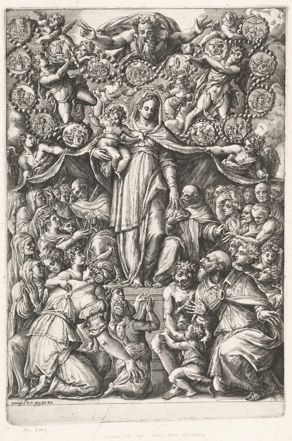 The Virgin of the Rosary with Saint Dominic and a Monk, by Cherubino Alberti, ink, 1570